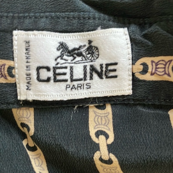 Céline Vintage black silk chain print blouse button down shirt, size US 2-4 - Picture 5 of 10